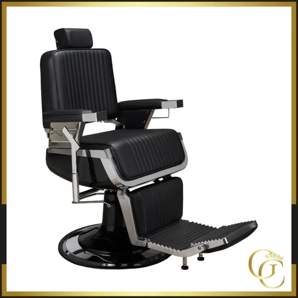 Fauteuil de barbier Elliot full Black - Fauteuil barbier professionnel - chaise de barbier vintage - fauteuil de coiffure pour homme - fauteuil de coiffure vintage - mobilier de coiffure professionnel - mobilier barbier professionnel - siège barber - fauteuil barbershop