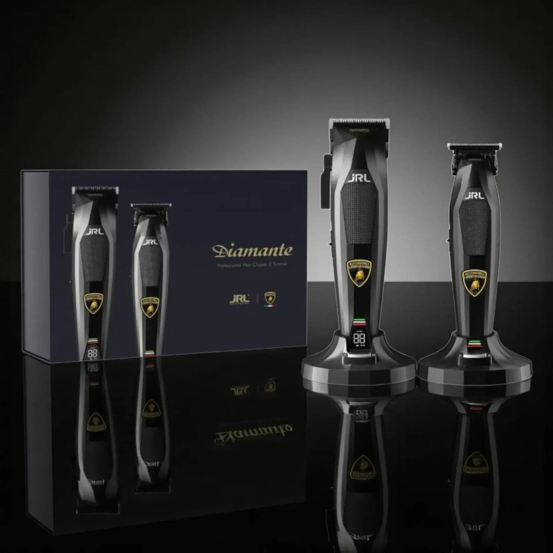 Coffret JRL Lamborghini Diamante Noir - tondeuse de coupe professionnelle - Coffret Duo Tondeuses de Coupe + Finition JRL Lamborghini - tondeuses de coupe haut de gamme - Coffret Clipper et Trimmer Jrl Lamborghini Diamante