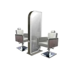 STINA Double-Sided Dressing Table - Double-Sided Styling Station - Double-Sided Mirror with LED - Double Hairdressing Furniture - Hair Salon Furniture - Double-Sided Styling Station
