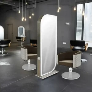 Coiffeuse double face STINA - Poste de coiffage double face - Miroir double face avec Led - Mobilier de coiffure double - Mobilier pour salon de coiffure - poste de coiffure double face