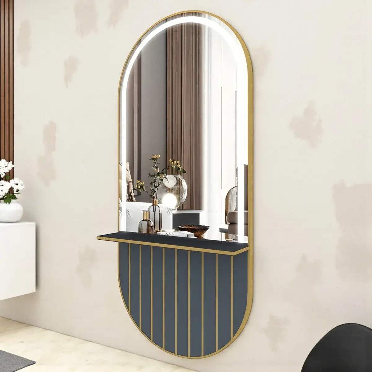 coiffeuse murale Miroir de coiffure Agathe CG - Poste de coiffage Agathe CG- Mobilier pour salon de coiffure - Poste de coiffure professionnel - Miroir de coiffure avec led Agathe CG - Poste de coiffage Agathe CG - Mobilier pour salon de coiffure - Poste de coiffure professionnel