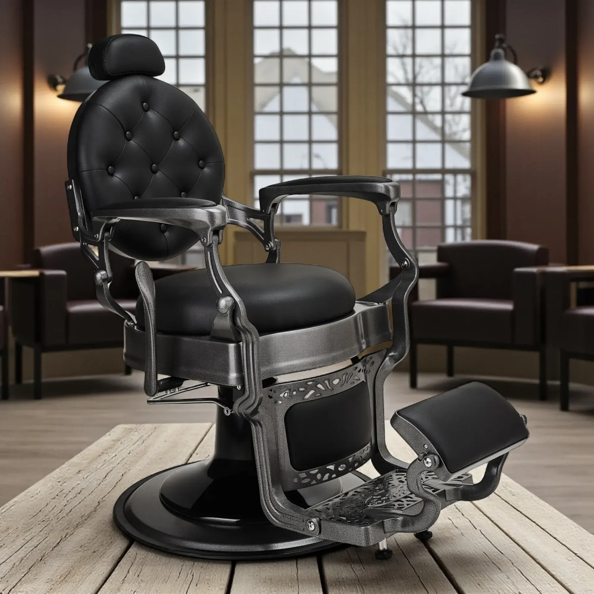 TOMMY_B Fauteuil de barbier TOMMY B - Fauteuil barbier professionnel - chaise de barbier vintage - fauteuil de coiffure pour homme - fauteuil de coiffure vintage - mobilier de coiffure professionnel - mobilier barbier professionnel - siège barber - fauteuil barbershop