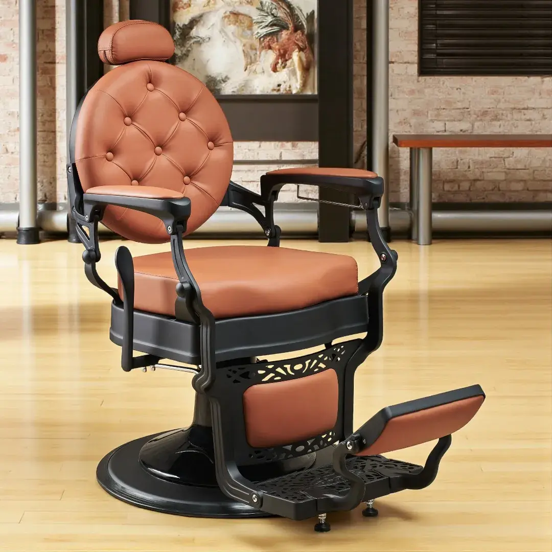 TOMMY_BR Fauteuil de barbier TOMMY BR - Fauteuil barbier professionnel - chaise de barbier vintage - fauteuil de coiffure pour homme - fauteuil de coiffure vintage - mobilier de coiffure professionnel - mobilier barbier professionnel - siège barber - fauteuil barbershop