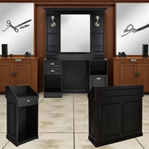 Poste de coiffage barbier LEXUS wengé - coiffeuse barbier LEXUS wengé - poste de coiffure professionnel - mobilier de barbier professionnel - meuble pour salon de coiffure