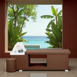 MALDIVE MARRON (5) Table Head SPA professionnelle - Lit esthétique haut de gamme - Mobilier bien-être premium - Soin cuir chevelu vapeur - Lit de massage spa - Table spa avec vapeur - Arche Waterfall hydromassage - Équipement institut beauté - Table de soin ergonomique - Mobilier spa design