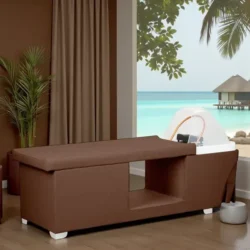 MALDIVE MARRON (7) Table Head SPA professionnelle - Lit esthétique haut de gamme - Mobilier bien-être premium - Soin cuir chevelu vapeur - Lit de massage spa - Table spa avec vapeur - Arche Waterfall hydromassage - Équipement institut beauté - Table de soin ergonomique - Mobilier spa design