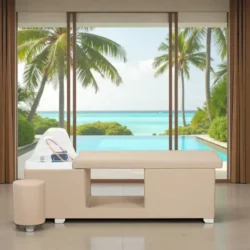 MALDIVE BEIGE (16) Professional SPA Treatment Table - High-End Aesthetic Bed - Premium Wellness Furniture - Steam Scalp Treatment - Spa Massage Bed - Spa Table with Steam - Hydro-Massage Waterfall Arch - Beauty Salon Equipment - Ergonomic Treatment Table - Designer Spa Furniture