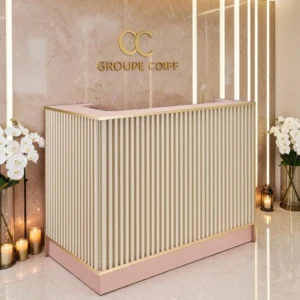 Comptoir d’accueil professionnel – Meuble de réception salon – Comptoir caisse coiffure – Mobilier de coiffure haut de gamme – Comptoir de salon moderne – Meuble d’accueil design – Comptoir de réception personnalisé – Mobilier professionnel esthétique – Comptoir caisse lumineux LED – Meuble d’accueil sur mesure