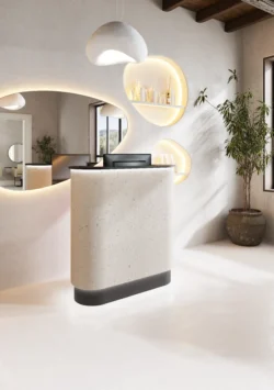 Meuble de réception VIDA - Comptoir d'Accueil VIDA - Meuble d'Accueil VIDA - Comptoir caisse VIDA - mobilier de coiffure haut de gamme - meuble pour salon de coiffure