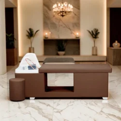 Table MALDIVE Marron Table Head SPA professionnelle - Lit esthétique haut de gamme - Mobilier bien-être premium - Soin cuir chevelu vapeur - Lit de massage spa - Table spa avec vapeur - Arche Waterfall hydromassage - Équipement institut beauté - Table de soin ergonomique - Mobilier spa design