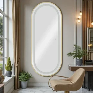 AURA GOLD (1) coiffeuse murale Miroir de coiffure AURA CG - Poste de coiffage AURA CG- Mobilier pour salon de coiffure - Poste de coiffure professionnel - Miroir de coiffure avec led AURA CG - Poste de coiffage AURA CG - Mobilier pour salon de coiffure - Poste de coiffure professionnel