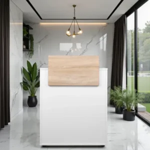 Comptoir d'accueil DYLAN 22/16 - comptoir caisse Dylan - Meuble de réception DYLAN 22/16 - meuble de réception salon de coiffure - mobilier de coiffure professionnel - meuble d'accueil salon de coiffure - comptoir blanc