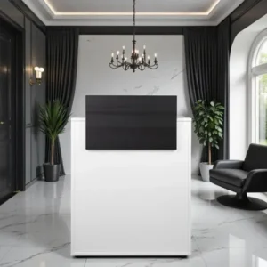 Comptoir d'accueil DYLAN 22/98 - comptoir caisse Dylan - Meuble de réception DYLAN 22/98 - meuble de réception salon de coiffure - mobilier de coiffure professionnel - meuble d'accueil salon de coiffure - comptoir blanc