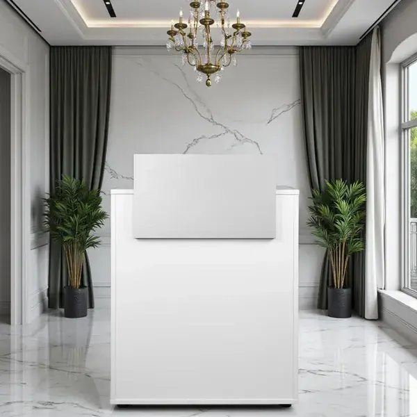 Comptoir d'accueil DYLAN 22/16 - comptoir caisse Dylan - Meuble de réception DYLAN 22/16 - meuble de réception salon de coiffure - mobilier de coiffure professionnel - meuble d'accueil salon de coiffure - comptoir blanc