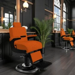 Fauteuil barbier Premium New School orange - Fauteuil barbier dossier massant - chaise barbier dossier massant - mobilier de barbier professionnel - Fauteuil barbier haut de gamme - johnbarbersons - john barber - fauteuil barbier massant - chaise barbier massant