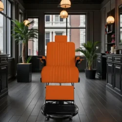 Fauteuil barbier Premium New School orange - Fauteuil barbier dossier massant - chaise barbier dossier massant - mobilier de barbier professionnel - Fauteuil barbier haut de gamme - johnbarbersons - john barber - fauteuil barbier massant - chaise barbier massant
