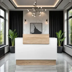 Comptoir Caisse Thierry 2216 -Meuble de réception Thierry 2216 -comptoir d'accueil Thierry - mobilier de coiffure professionnel - comptoir caisse salon de coiffure - comptoir caisse blanche - meuble de réception