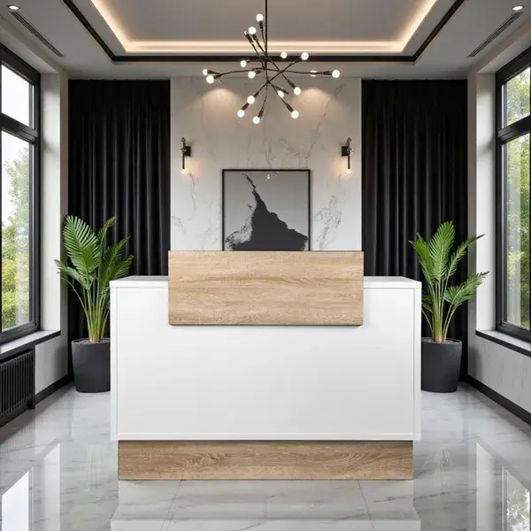 Comptoir Caisse Thierry 2216 -Meuble de réception Thierry 2216 -comptoir d'accueil Thierry - mobilier de coiffure professionnel - comptoir caisse salon de coiffure - comptoir caisse blanche - meuble de réception