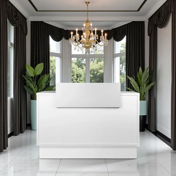 Comptoir Caisse Thierry 2222 -Meuble de réception Thierry 2222 -comptoir d'accueil Thierry - mobilier de coiffure professionnel - comptoir caisse salon de coiffure - comptoir caisse blanche - meuble de réception