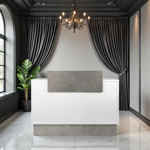 Comptoir Caisse Thierry 2250 -Meuble de réception Thierry 2250 -comptoir d'accueil Thierry - mobilier de coiffure professionnel - comptoir caisse salon de coiffure - comptoir caisse blanche - meuble de réception