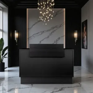 Comptoir Caisse Thierry 9898 -Meuble de réception Thierry 9898 -comptoir d'accueil Thierry - mobilier de coiffure professionnel - comptoir caisse salon de coiffure - comptoir caisse full black - meuble de réception noir