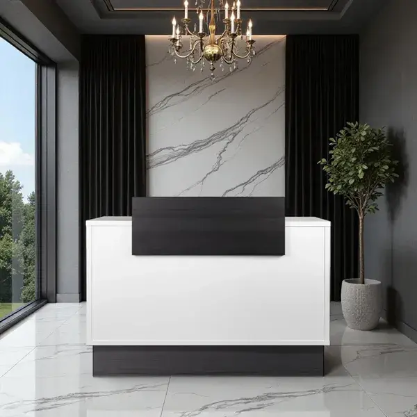 Comptoir Caisse Thierry 2298 -Meuble de réception Thierry 2298 -comptoir d'accueil Thierry - mobilier de coiffure professionnel - comptoir caisse salon de coiffure - comptoir caisse blanche - meuble de réception