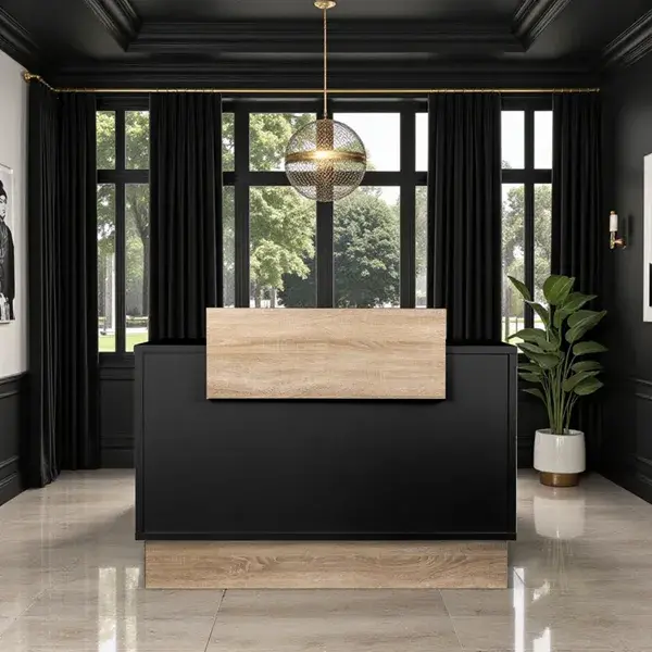 Comptoir Caisse Thierry 9816 -Meuble de réception Thierry 9816 -comptoir d'accueil Thierry - mobilier de coiffure professionnel - comptoir caisse salon de coiffure - comptoir caisse blanche - meuble de réception