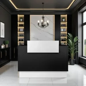 Comptoir Caisse Thierry 9822 -Meuble de réception Thierry 9822 -comptoir d'accueil Thierry - mobilier de coiffure professionnel - comptoir caisse salon de coiffure - comptoir caisse blanche - meuble de réception