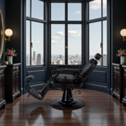 MARK B (2) Fauteuil de barbier MARK B - Fauteuil barbier vintage - chaise barbier professionnel - massant - mobilier de barbier professionnel - Fauteuil barbier haut de gamme - fauteuil de coiffure pour homme