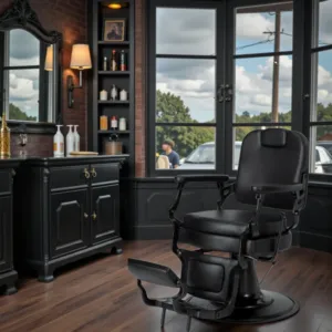 MARK B (3) Fauteuil de barbier MARK B - Fauteuil barbier vintage - chaise barbier professionnel - massant - mobilier de barbier professionnel - Fauteuil barbier haut de gamme - fauteuil de coiffure pour homme
