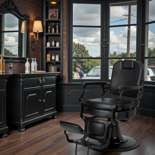 Fauteuil de barbier MARK B - Fauteuil barbier vintage - chaise barbier professionnel - massant - mobilier de barbier professionnel - Fauteuil barbier haut de gamme - fauteuil de coiffure pour homme