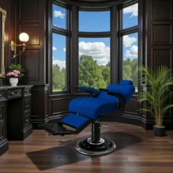 Fauteuil barbier Premium New School Bleu - Fauteuil barbier dossier massant - chaise barbier dossier massant - mobilier de barbier professionnel - Fauteuil barbier haut de gamme - johnbarbersons - john barber - fauteuil barbier massant - chaise barbier massant
