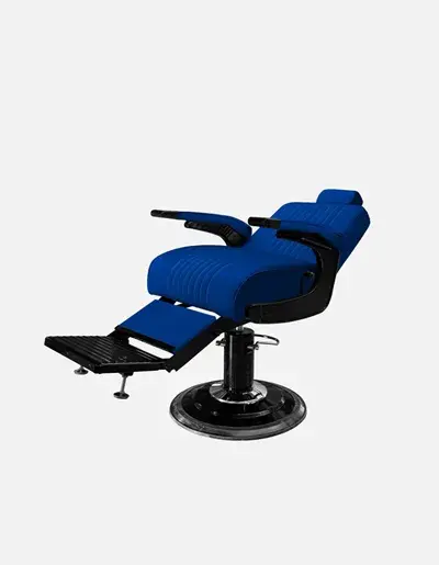Fauteuil barbier Premium New School Bleu - Fauteuil barbier dossier massant - chaise barbier dossier massant - mobilier de barbier professionnel - Fauteuil barbier haut de gamme - johnbarbersons - john barber - fauteuil barbier massant - chaise barbier massant