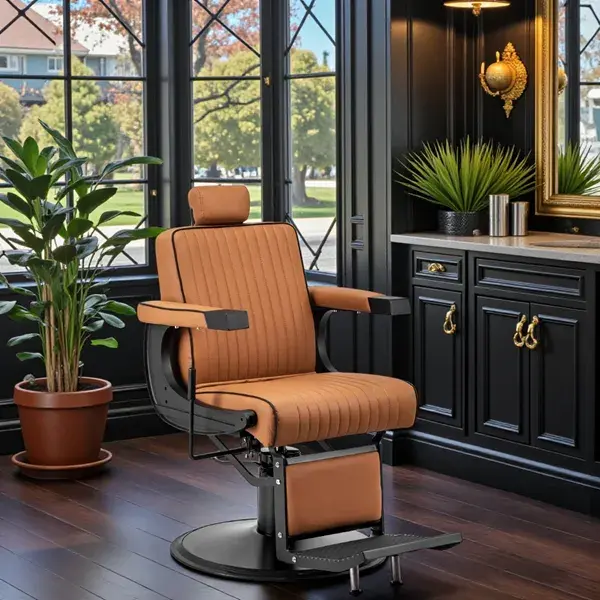 Fauteuil de barbier Visionerio BR - Fauteuil barbier vintage - chaise barbier professionnel - massant - mobilier de barbier professionnel - Fauteuil barbier haut de gamme - fauteuil de coiffure pour homme