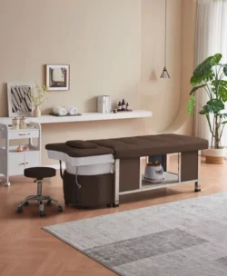 HELGA MARRON (1) Table Head SPA Helga marron - Table Head SPA avec vapeur - table Head SPA professionnelle - table Head SPA avec raccordement - Lit Head SPA professionnel - Mobilier professionnel esthétique spa