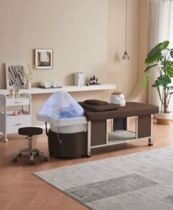 HELGA MARRON (2) Table Head SPA Helga marron - Table Head SPA avec vapeur - table Head SPA professionnelle - table Head SPA avec raccordement - Lit Head SPA professionnel - Mobilier professionnel esthétique spa