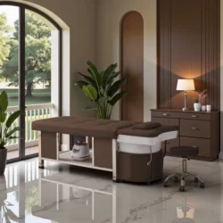 HELGA MARRON (3) Table Head SPA Helga marron - Table Head SPA avec vapeur - table Head SPA professionnelle - table Head SPA avec raccordement - Lit Head SPA professionnel - Mobilier professionnel esthétique spa