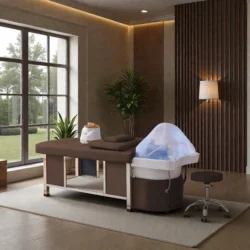 HELGA MARRON (4) Table Head SPA Helga marron - Table Head SPA avec vapeur - table Head SPA professionnelle - table Head SPA avec raccordement - Lit Head SPA professionnel - Mobilier professionnel esthétique spa