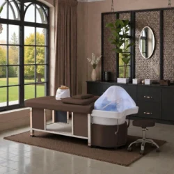 HELGA MARRON (5) Table Head SPA Helga marron - Table Head SPA avec vapeur - table Head SPA professionnelle - table Head SPA avec raccordement - Lit Head SPA professionnel - Mobilier professionnel esthétique spa