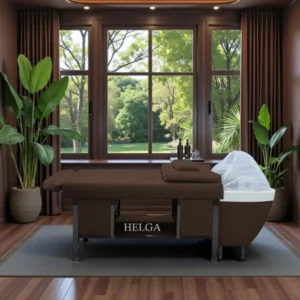 Helga Marron Premium (2) Table head spa helga marron premium - Table Head SPA avec vapeur - table Head SPA professionnelle - table Head SPA avec raccordement - Lit Head SPA professionnel - Mobilier professionnel esthétique spa
