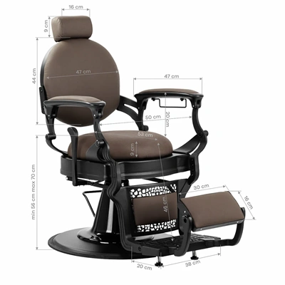 Fauteuil de barbier Matteo BR - chaise de Barbier Matteo BR - Fauteuil de coiffure pour homme - chaise de coiffure vintage - mobilier de barbier professionnel
