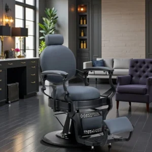Fauteuil de barbier Matteo Graphite- chaise de Barbier Matteo Graphite - Fauteuil de coiffure pour homme - chaise de coiffure vintage - mobilier de barbier professionnel