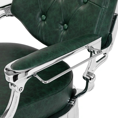 Fauteuil de Barbier Wolf vert silver - Fauteuil Barbier Wolf vert silver - Chaise Barbier Wolf vert silver - Fauteuil de coiffure barbier Wolf vert silver - mobilier de coiffure haut de gamme - barbershop - barber