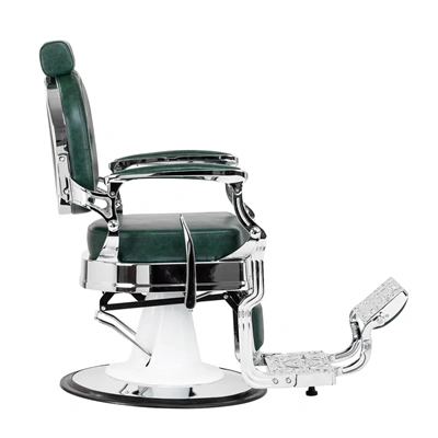 Fauteuil de Barbier Wolf vert silver - Fauteuil Barbier Wolf vert silver - Chaise Barbier Wolf vert silver - Fauteuil de coiffure barbier Wolf vert silver - mobilier de coiffure haut de gamme - barbershop - barber