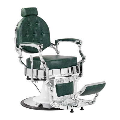 Fauteuil de Barbier Wolf vert silver - Fauteuil Barbier Wolf vert silver - Chaise Barbier Wolf vert silver - Fauteuil de coiffure barbier Wolf vert silver - mobilier de coiffure haut de gamme - barbershop - barber