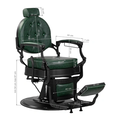 Fauteuil de Barbier Wolf vert noir - Fauteuil Barbier Wolf vert noir - Chaise Barbier Wolf vert noir - Fauteuil de coiffure barbier Wolf vert noir - mobilier de coiffure haut de gamme - barbershop - barber