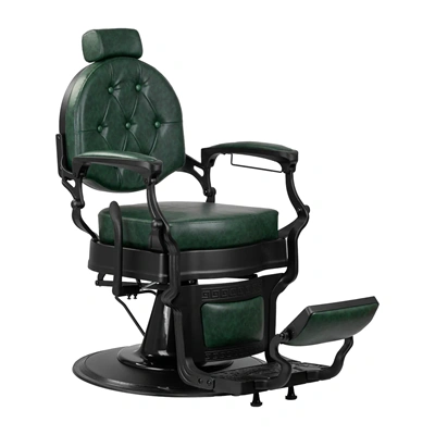 Fauteuil de Barbier Wolf vert noir - Fauteuil Barbier Wolf vert noir - Chaise Barbier Wolf vert noir - Fauteuil de coiffure barbier Wolf vert noir - mobilier de coiffure haut de gamme - barbershop - barber
