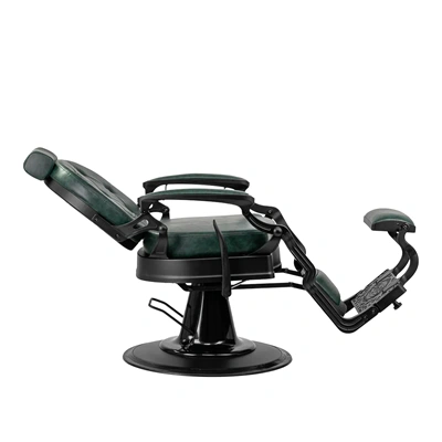 Fauteuil de Barbier Wolf vert noir - Fauteuil Barbier Wolf vert noir - Chaise Barbier Wolf vert noir - Fauteuil de coiffure barbier Wolf vert noir - mobilier de coiffure haut de gamme - barbershop - barber