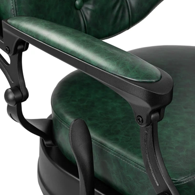 Fauteuil de Barbier Wolf vert noir - Fauteuil Barbier Wolf vert noir - Chaise Barbier Wolf vert noir - Fauteuil de coiffure barbier Wolf vert noir - mobilier de coiffure haut de gamme - barbershop - barber