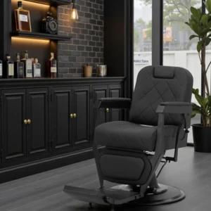 Fauteuil de barbier Bruno Full-Black - Fauteuil barbier professionnel - chaise de barbier vintage - fauteuil de coiffure pour homme - fauteuil de coiffure vintage - mobilier de coiffure professionnel - mobilier barbier professionnel - siège barber - fauteuil barbershop